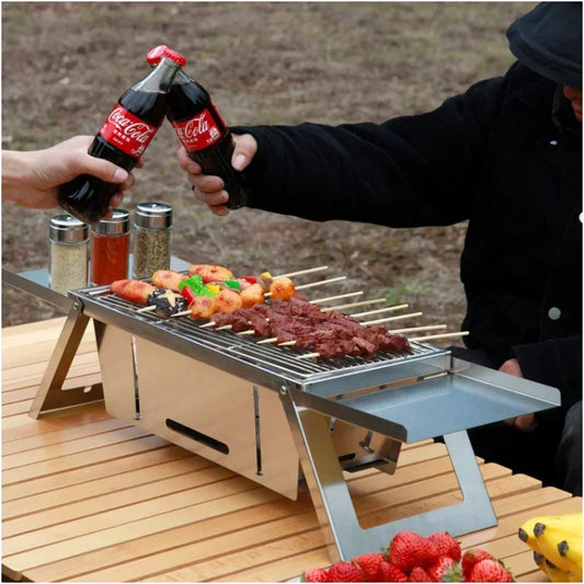Stainless Steel Barbecue Stove Outdoor Charcoal Folding Barbecue Rack Household Small Folding Carbon Barbecue Skewer Stove BBQ