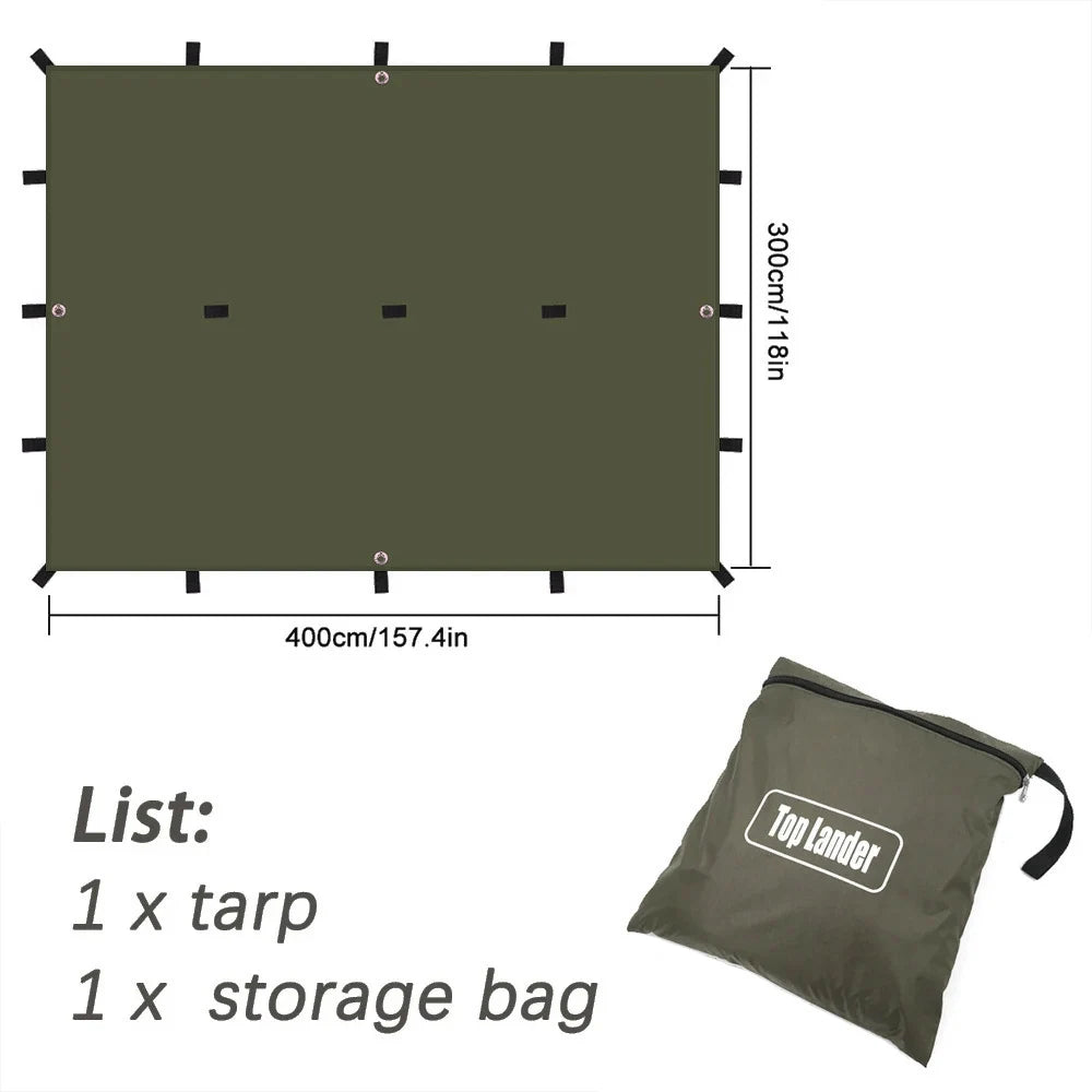 19 Hang Point Tarp Waterpoof Survival Bushcraft Sun Shelter Beach Shade Tent Outdoor Canopy Backpacking Tourist Awning 4x4 3x3m