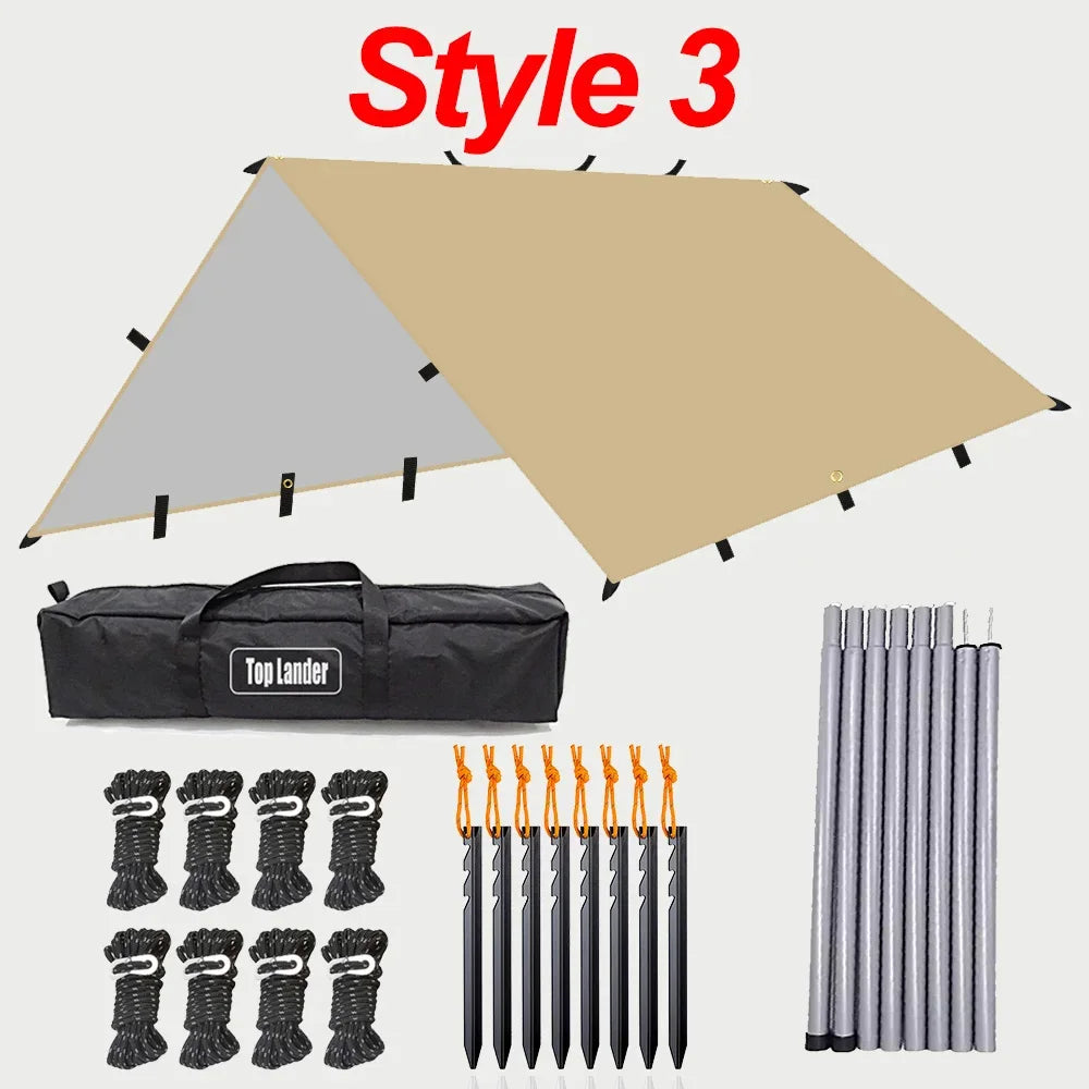 19 Hang Point Tarp Waterpoof Survival Bushcraft Sun Shelter Beach Shade Tent Outdoor Canopy Backpacking Tourist Awning 4x4 3x3m