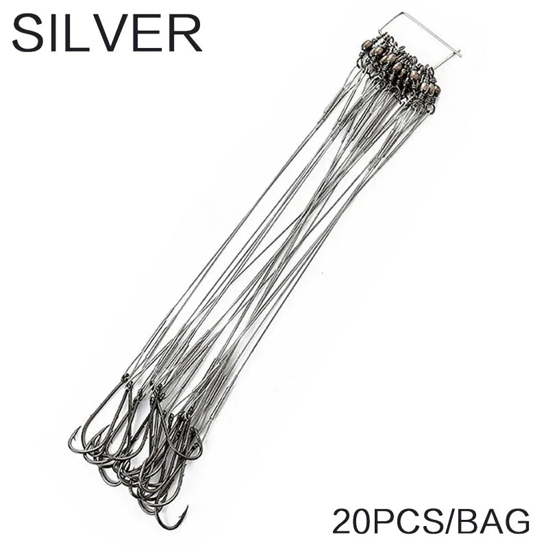 FLYSAND Steel Wire Leaders with Hook (20 Pack)