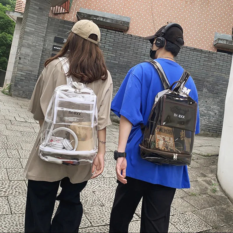 Transparent PVC Backpack Outdoor Travel Commuting Hiking Camping Shopping Bag Large Storage Leisure College Couple Schoolbag