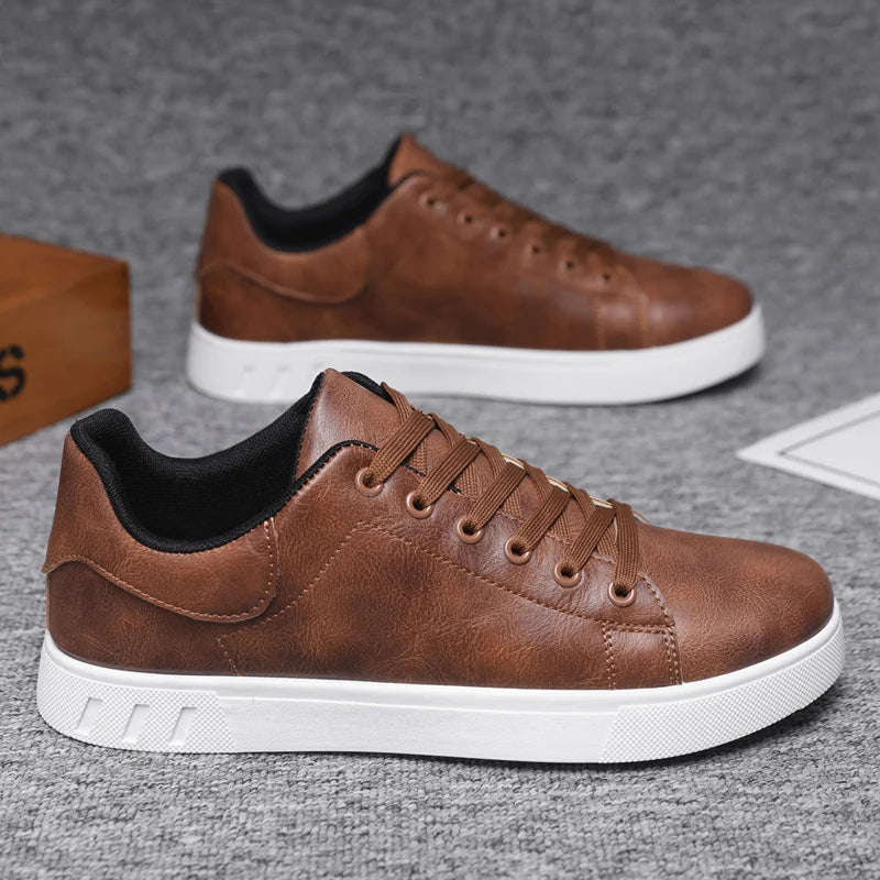 Men’s Leather Casual Sneakers – Comfortable Skateboard Shoes, Urban Style Fashion Trainers