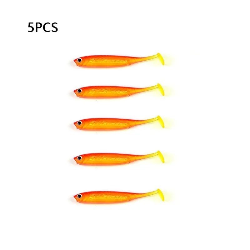 5Pcs opp 7cm 2.2g Jighead Worms T Tail fish Fishing Lures Rainbow Color Fishing Bait Long-Range Freshwater and Saltwater Lure