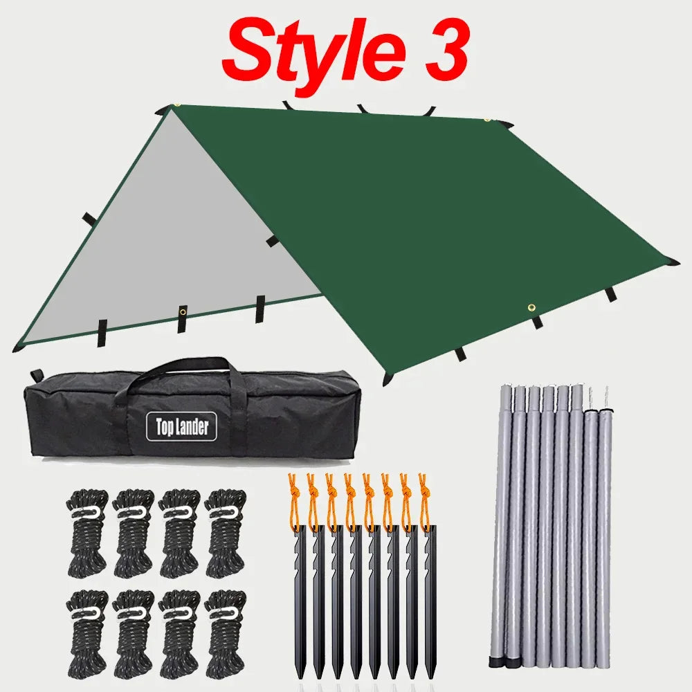 19 Hang Point Tarp Waterpoof Survival Bushcraft Sun Shelter Beach Shade Tent Outdoor Canopy Backpacking Tourist Awning 4x4 3x3m