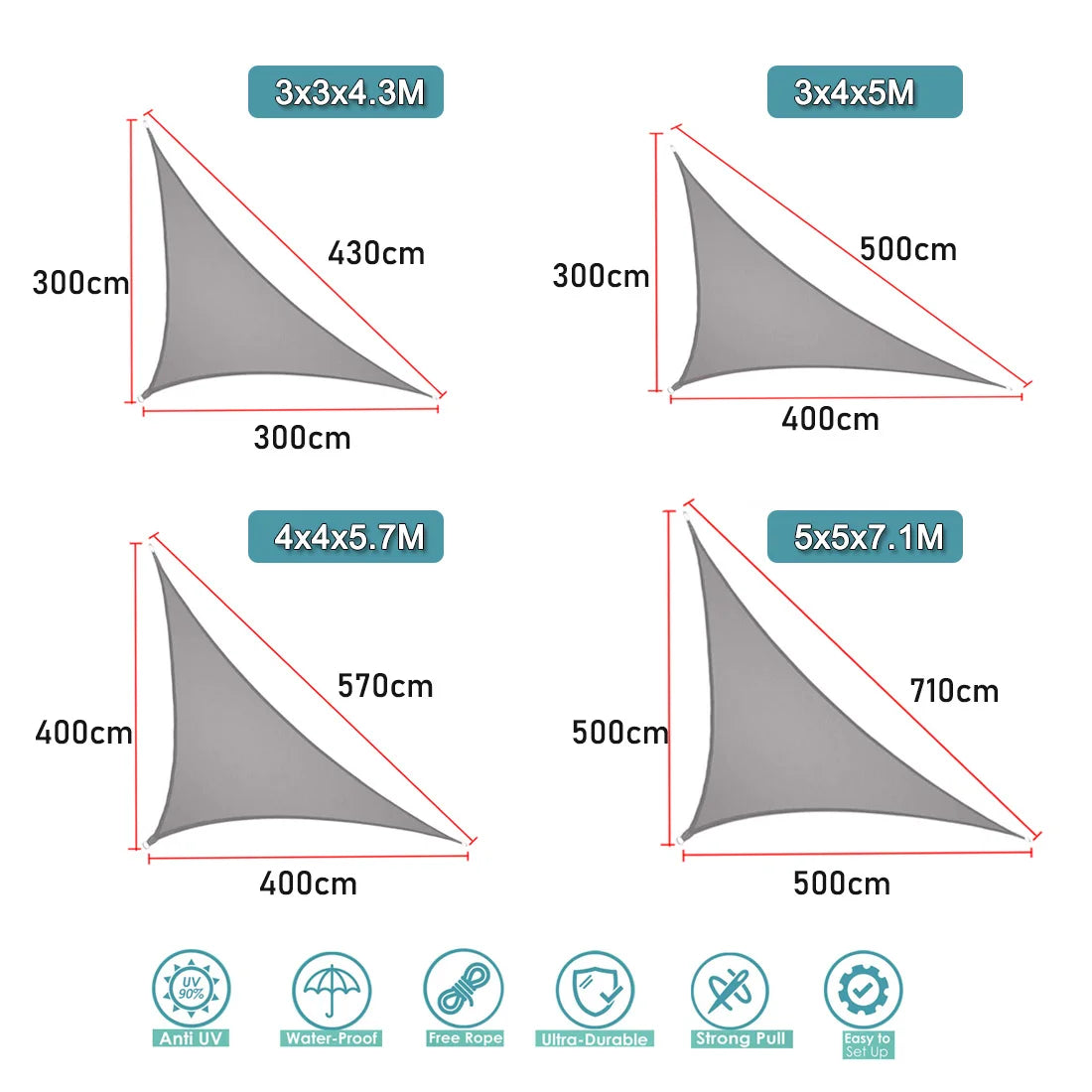 Waterproof Sun Shelter Triangle Sunshade Protection Outdoor Cover Garden Patio Pool Shade Sail Awning Camping Sun Shade 420D