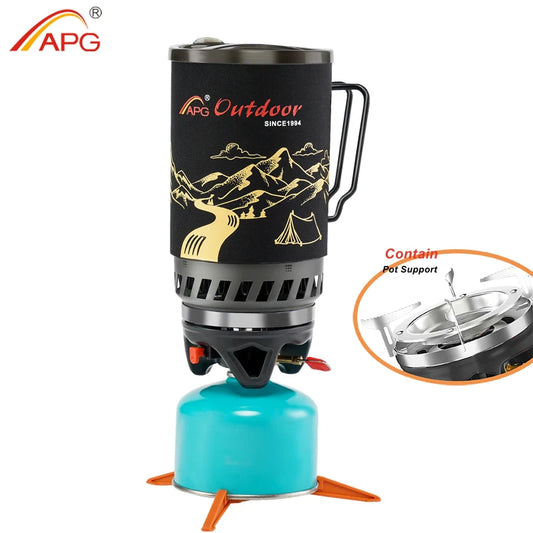APG Portable 1400ml Cooking System Outdoor Hiking Camping Stove Heat Exchanger Pot Propane Gas Burners