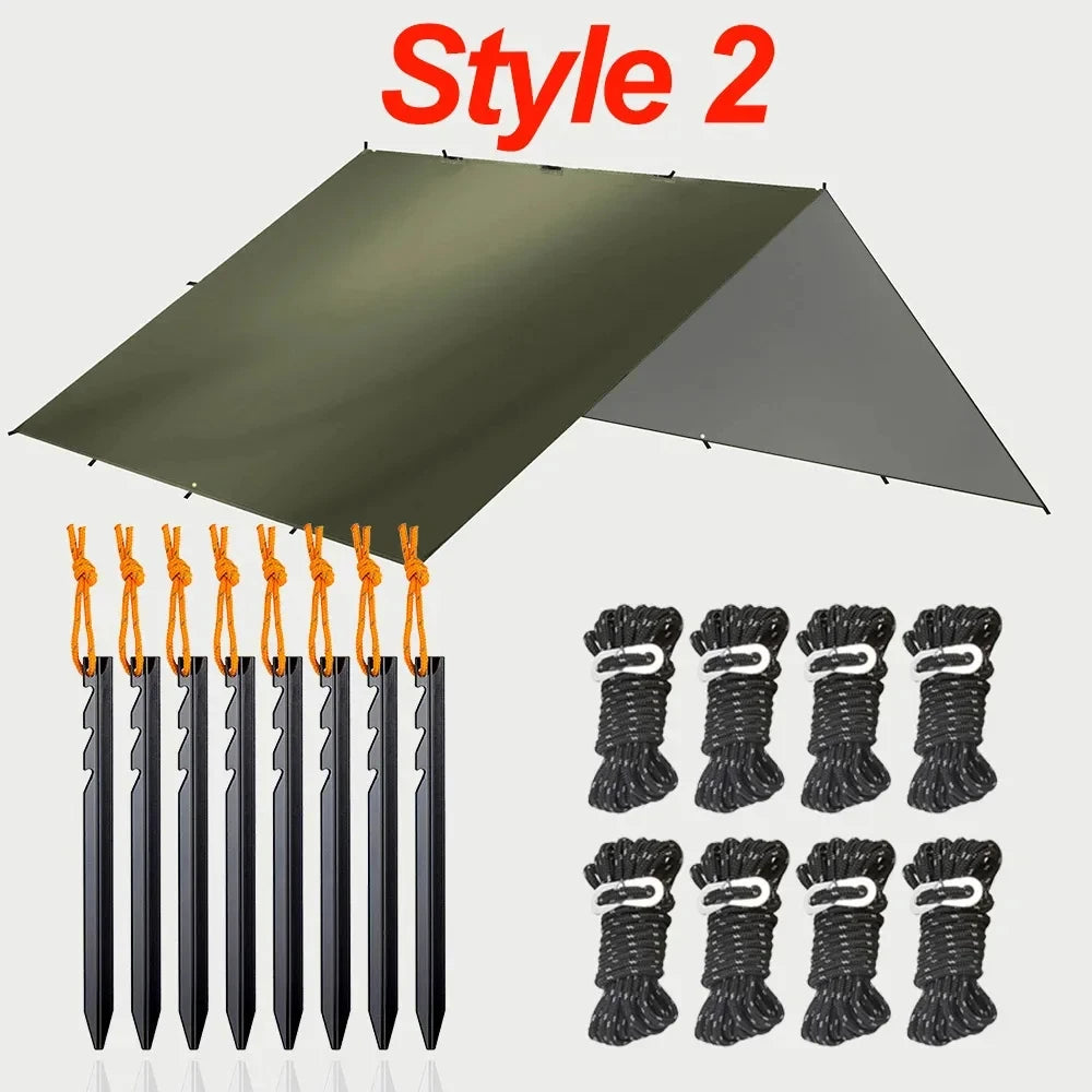 19 Hang Point Tarp Waterpoof Survival Bushcraft Sun Shelter Beach Shade Tent Outdoor Canopy Backpacking Tourist Awning 4x4 3x3m