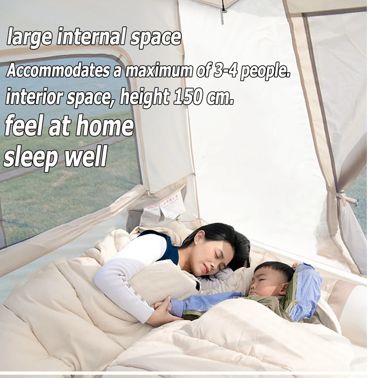 Mountainhiker Automatic Tent 3-4 Persons 2 Doors 2 Windows Sleeping Tent Outdoor Tent Hiking and Camping Tent Black Khaki