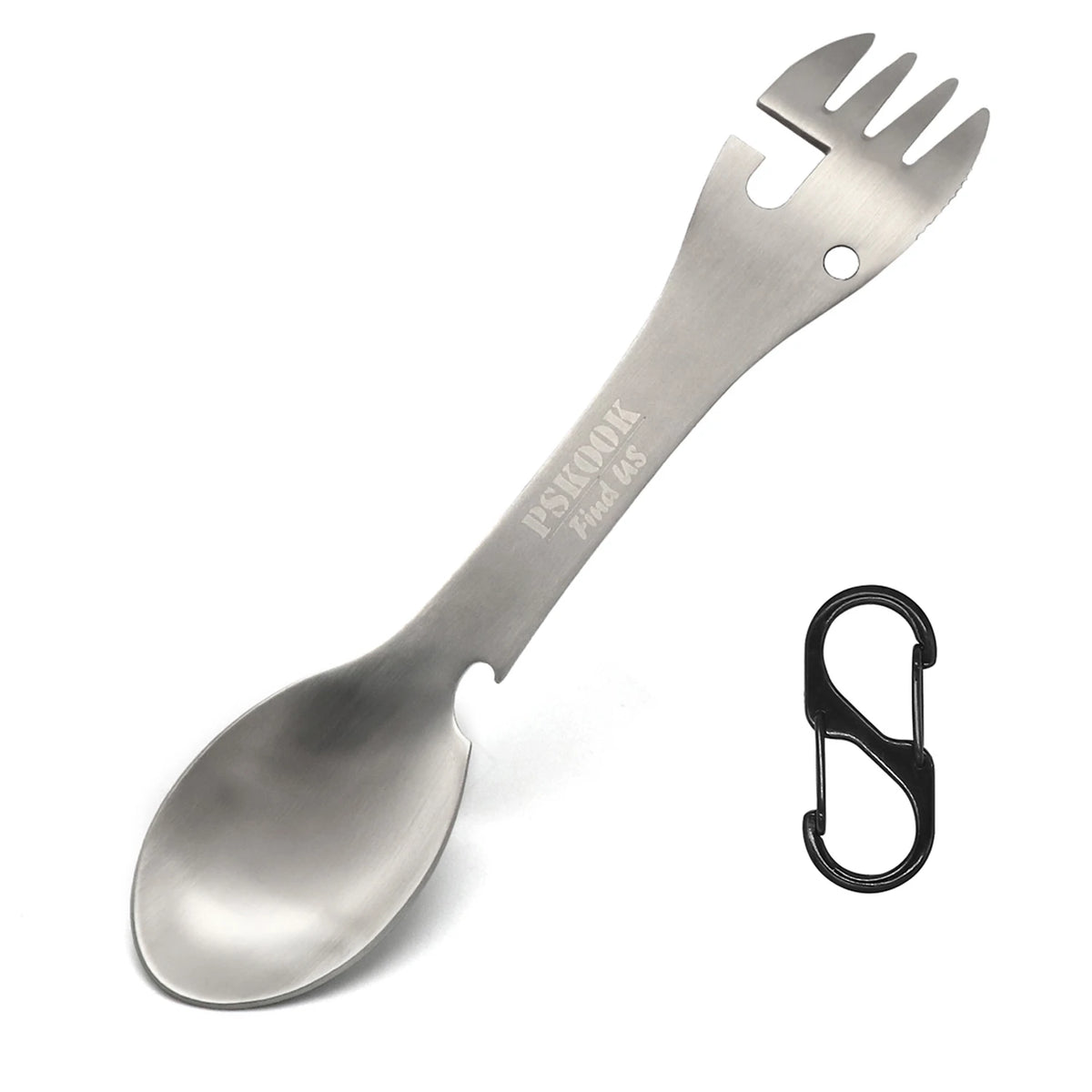 PSKOOK 5-in-1 Utility Tactical Spork, Stainless Steel Spoon & Bottle Opener, Fork & Knife, Can Opener Combo Camping Utensil