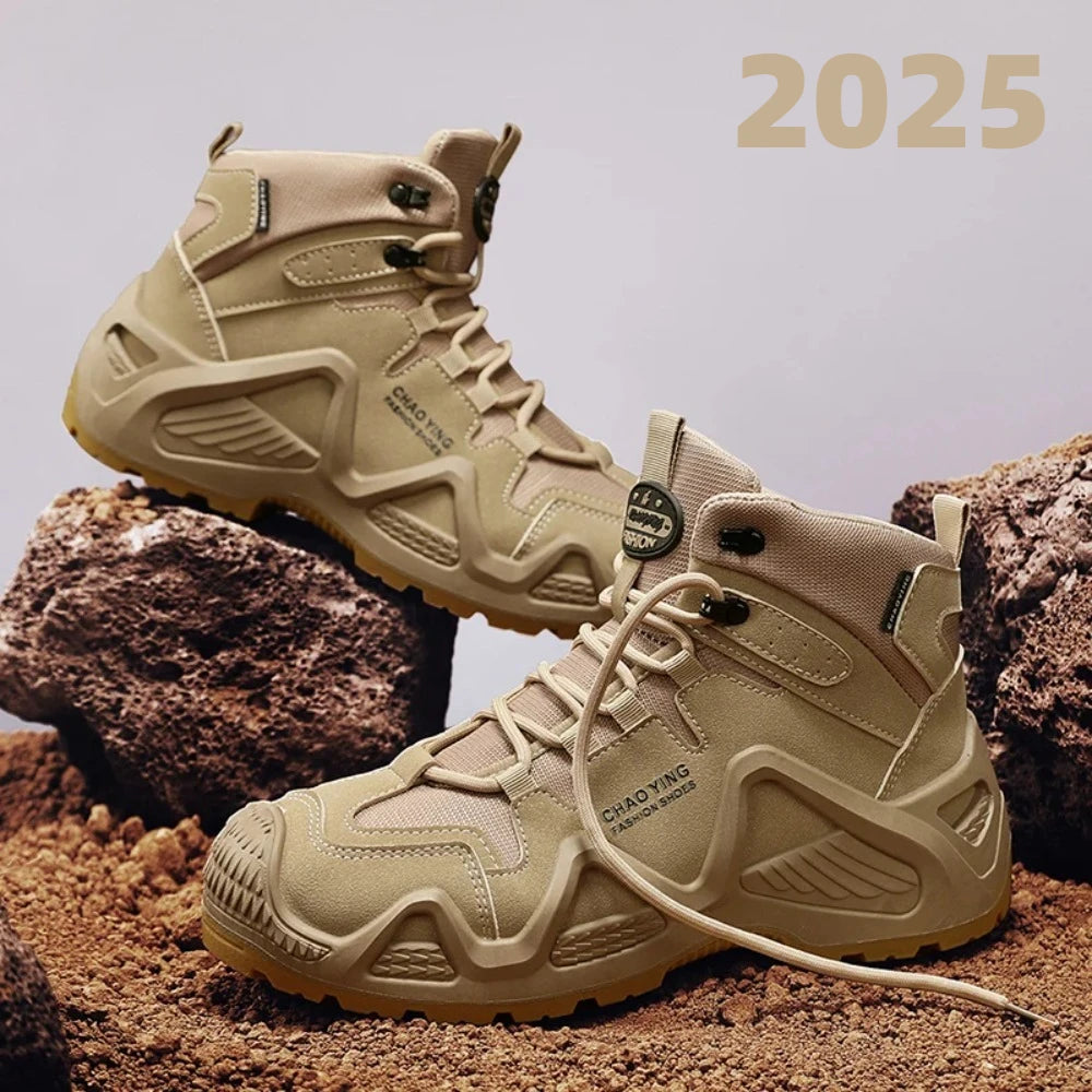 2025 Men’s Mountaineering Boots – Thick Sole Outdoor Hiking Sneakers | Non-Slip Wear-Resistant Autumn Work Shoes