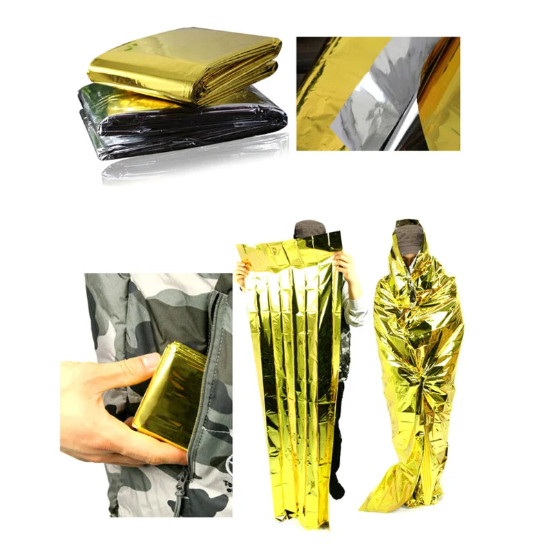 160*210cm Emergency Blanket Waterproof Keep Warm Blanket Camping Survival Tool Life Saving First Aid Insulation Tools Gold