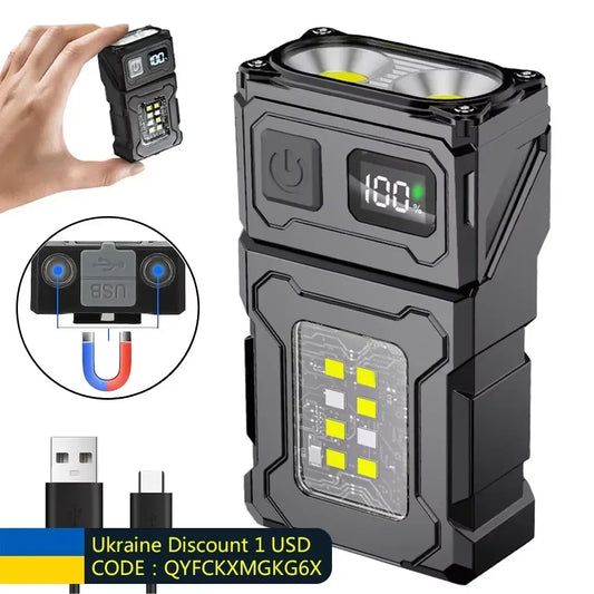 Mini USB Rechargeable LED Flashlight – Magnetic Tail, COB Side