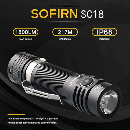 Sofirn SC18 EDC Flashlight – 1800LM SST40, 18650, USB-C