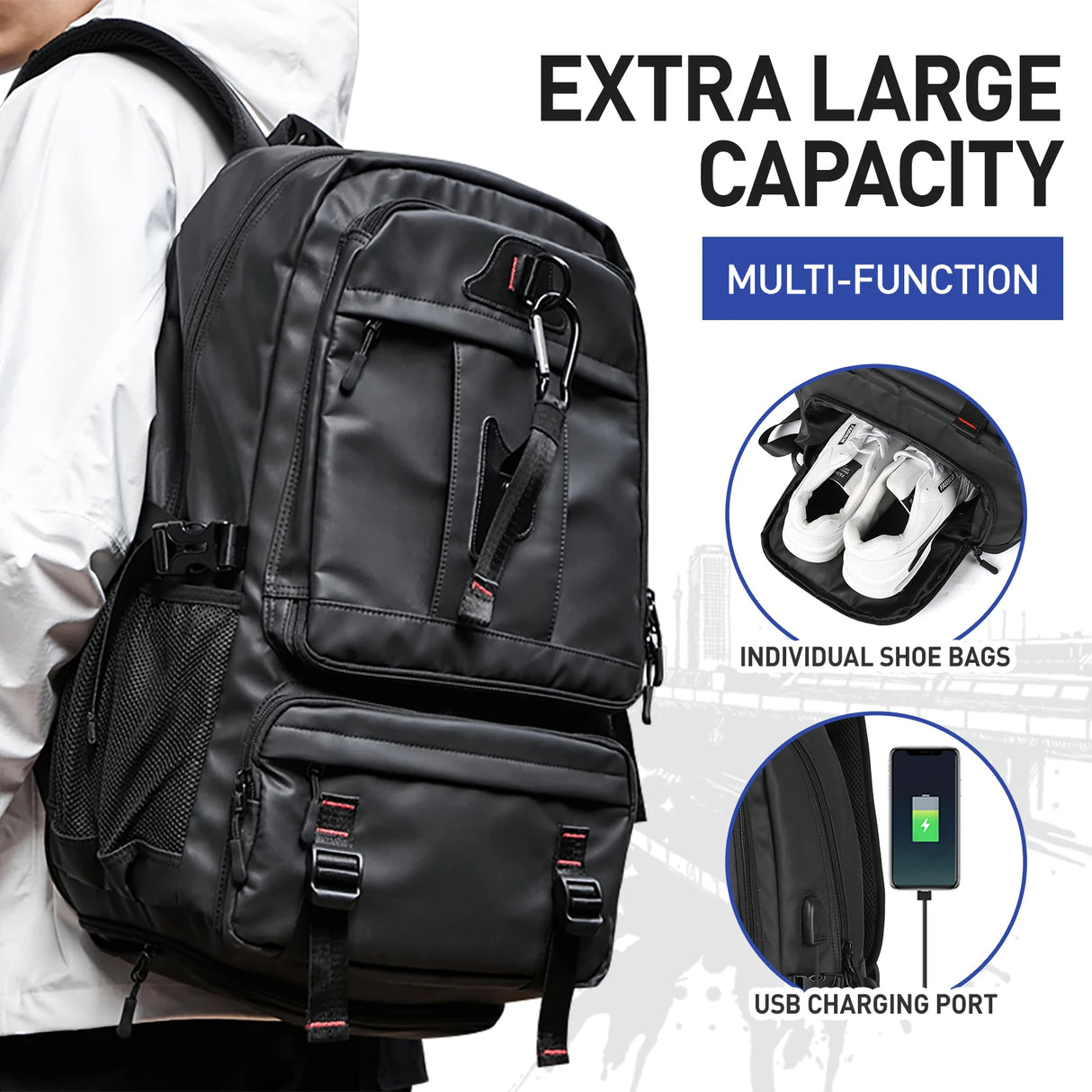 Men's Travel Backpack Outdoor Waterproof Expandable Rucksack Large Capacity Laptop Backpack Outdoor Hiking Mountaineering Bags