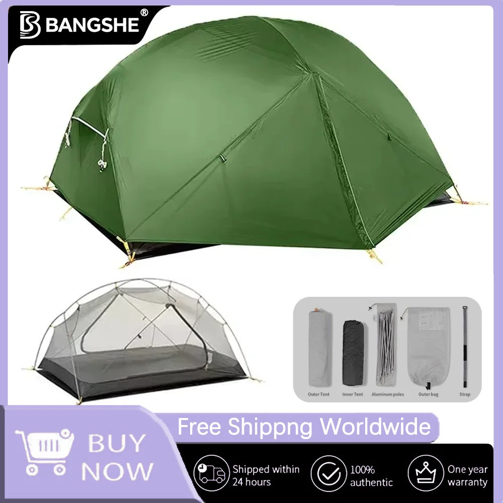3 Season Portable Tent-Mongar 2 Person,Ultralight Camping,Double Layer Waterproof,Outdoor Travel Tent for Hiking and Exploration