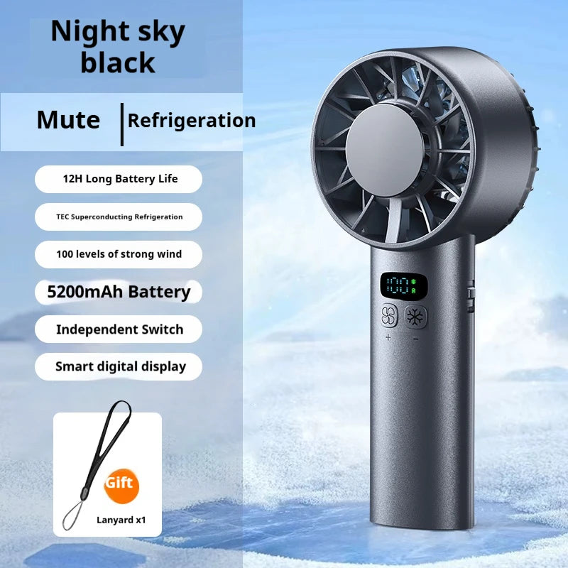 HOMEFISH Ice Compress High-Speed Cooling Fan Handheld Fans USB Rechargeable Portable LED Digital Display Travel Camping Outdoor