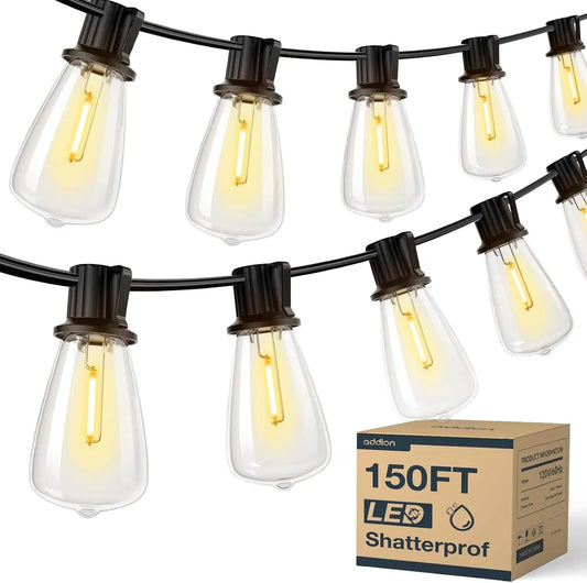 150 ft LED Outdoor String Lights – ST38 Shatterproof, Dimmable