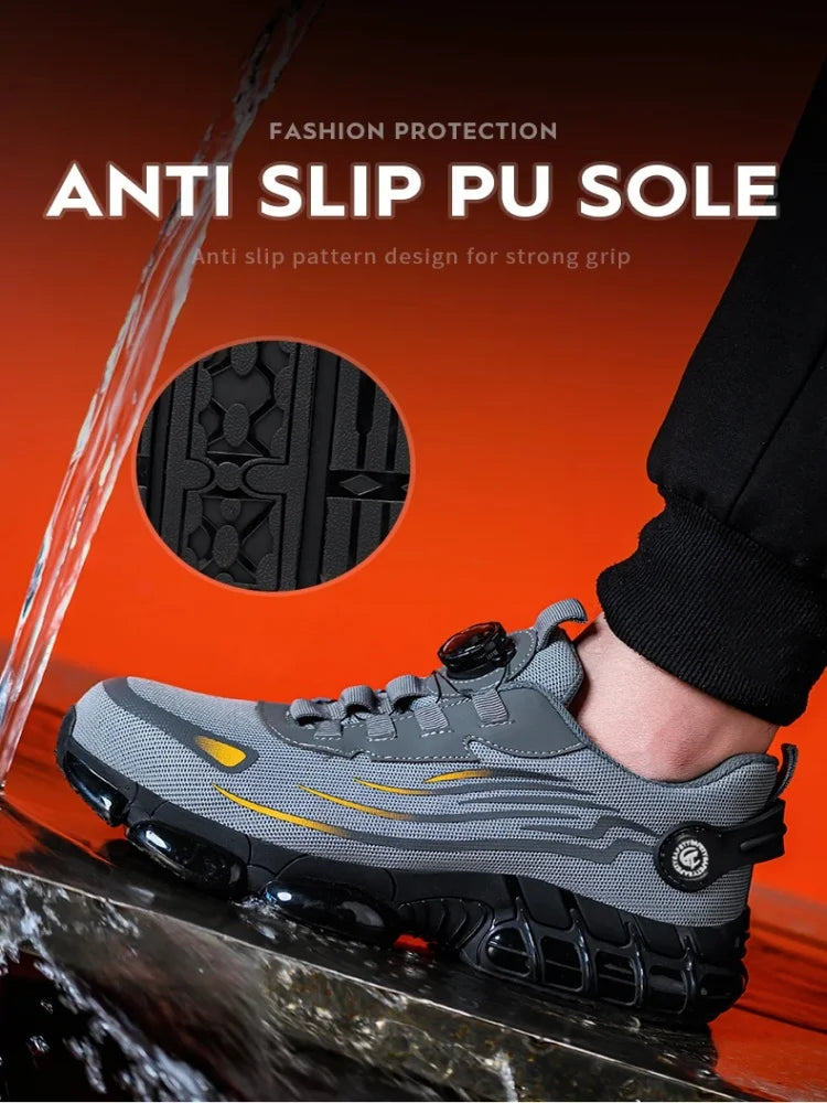 Men’s Outdoor Safety Shoes – Breathable Non-Slip Hiking Sneakers | Anti-Smash Steel Toe Work Boots