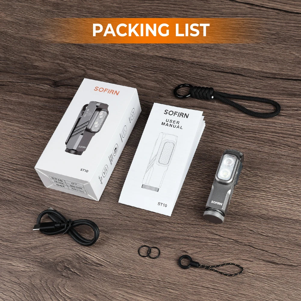 SOFIRN ST10 1000LM EDC Flashlight USB C 14500 Rechargeable with Red Light 660NM Magnetic Tail & Clip Dual Switch Torch