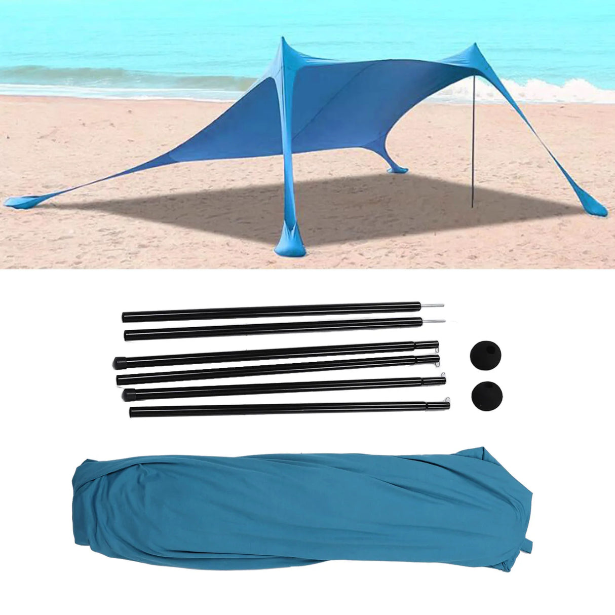 New Beach Sun Shelter Beach Canopy UPF50 5 People Capacity Polyurethane Reinforced Windproof Rope with Carry Bag for Camping