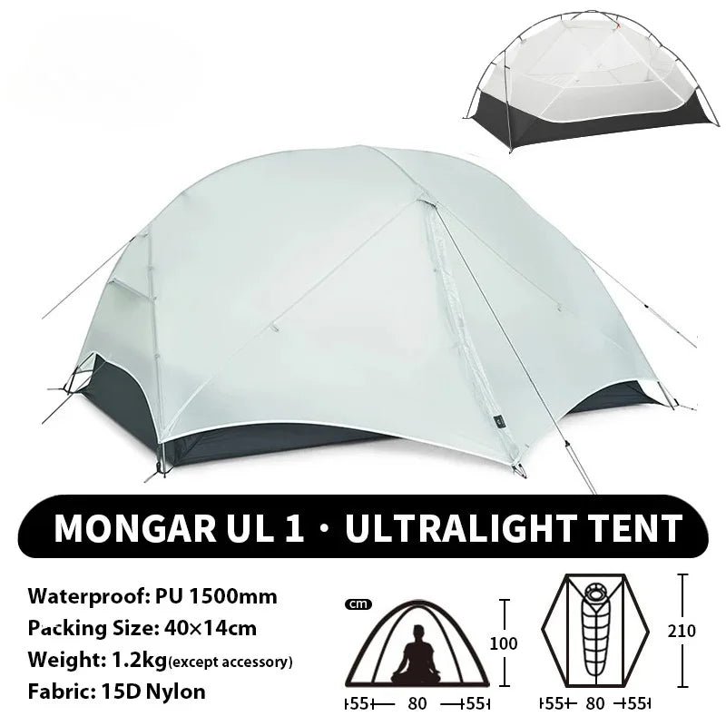 2 - Person Ultralight Backpacking Tent: Mongar UL 2 with 20D Waterproof Fabric,Ideal for Hiking,Survival,and Camping Adventures