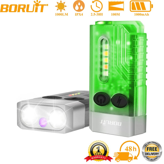 BORUiT V10 UV Keychain Flashlight – 1000LM, Type-C, Magnetic
