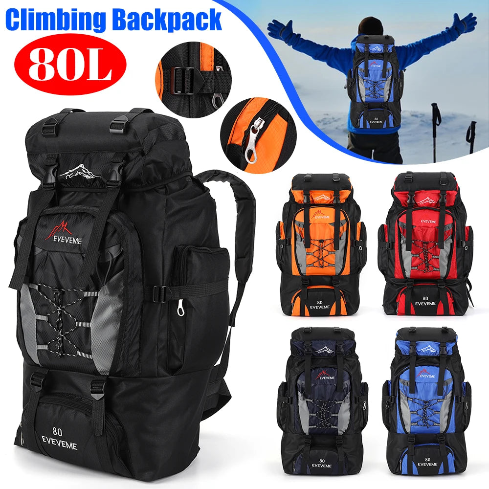 80L Mountaineering Backpack Hiking Camping Trekking Bag Rucksack WithAdjustable Strap Outdoor Fishing Backpack Climbing Rucksack