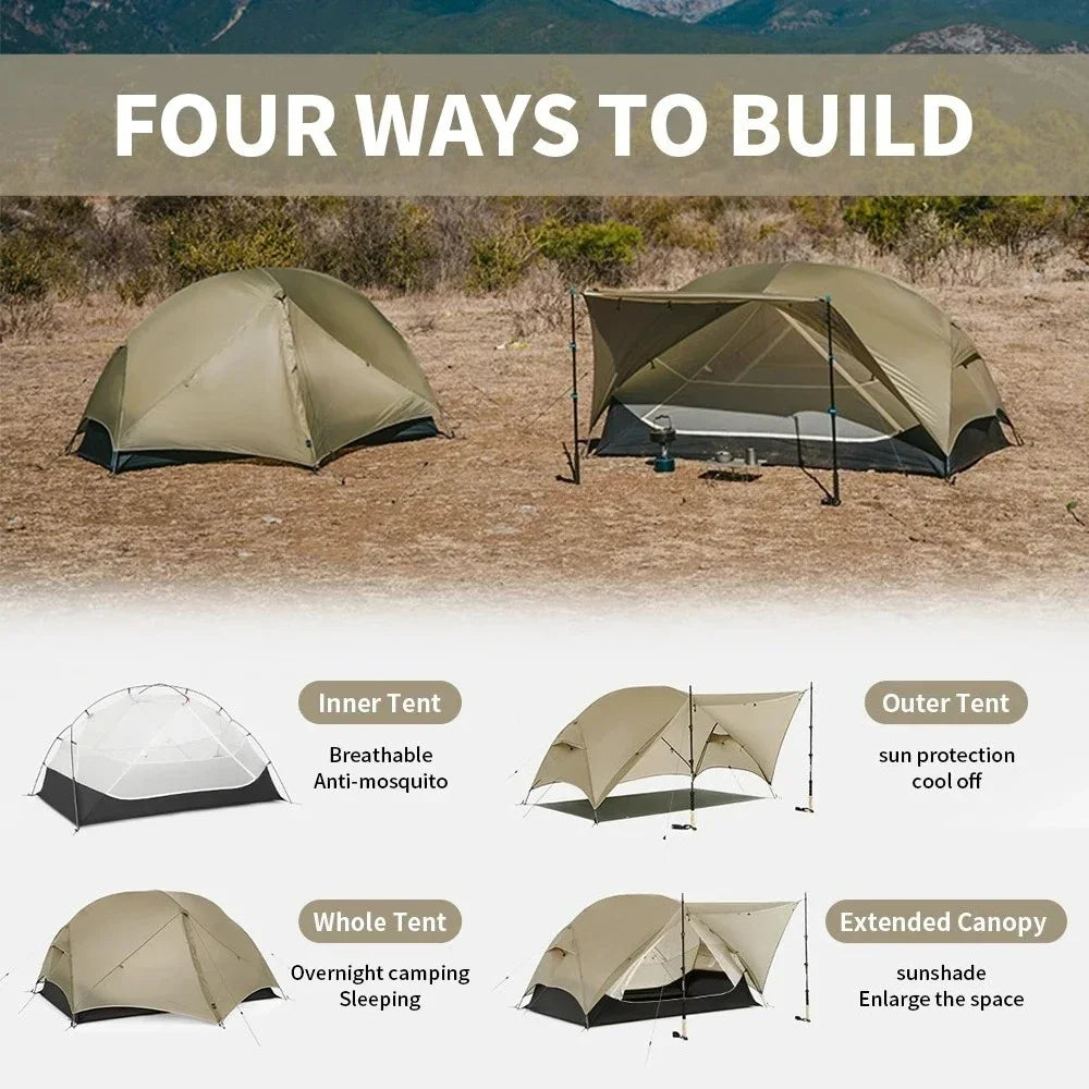 2 - Person Ultralight Backpacking Tent: Mongar UL 2 with 20D Waterproof Fabric,Ideal for Hiking,Survival,and Camping Adventures