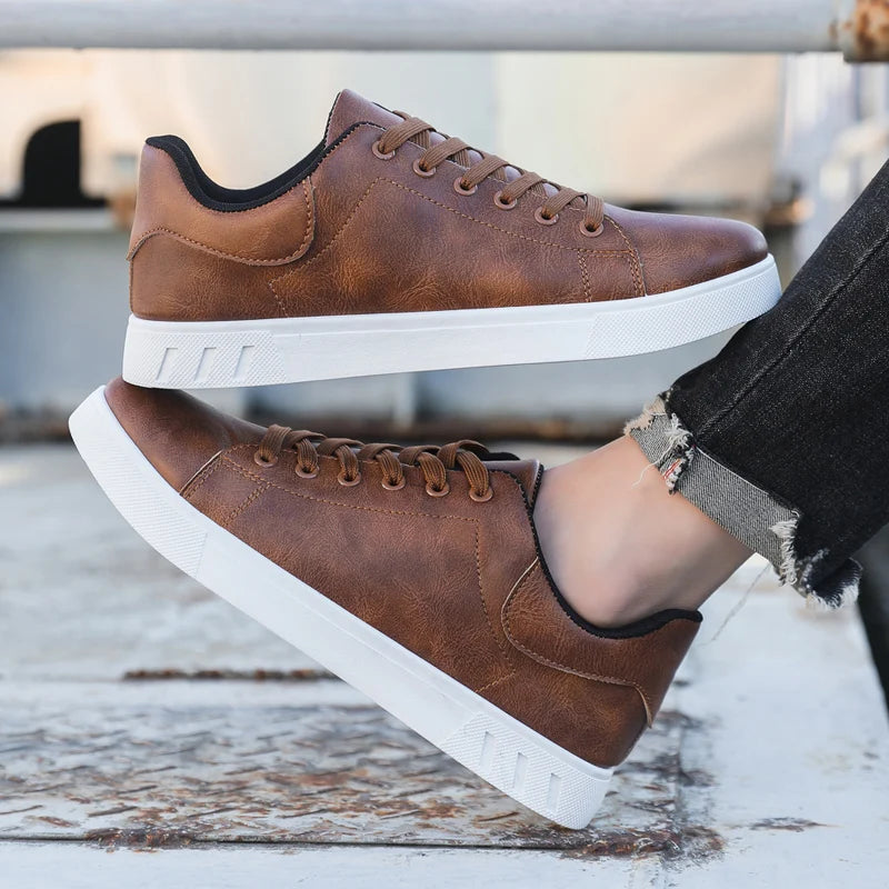 Men’s Leather Casual Sneakers – Comfortable Skateboard Shoes, Urban Style Fashion Trainers