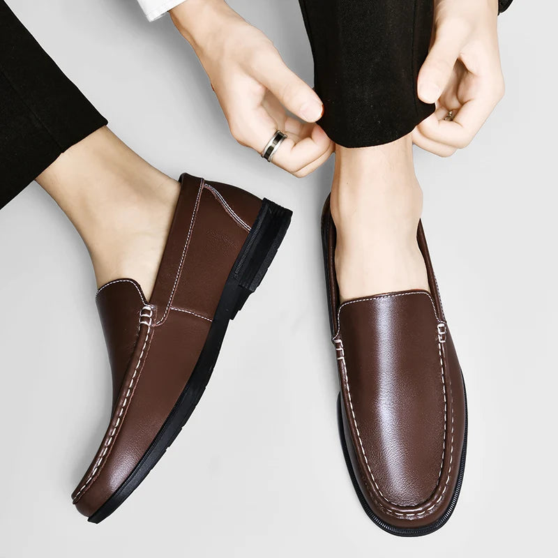 Men’s Genuine Leather Loafers – Comfortable Walking & Driving Shoes, Classic Slip-On Style