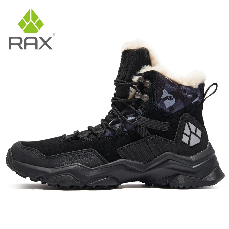 RAX Hiking Boots Men Waterproof Winter Snow Boots Fur lining Lightweight Trekking Shoes Warm Outdoor Sneakers Mountain Boots Men