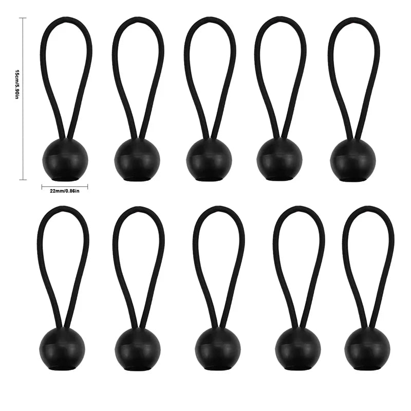 10 PCS Car Tent Storage and Finishing Accessories Tension Rope Elastic Rope Ball Bungee Cord Tarp Tie Tape Decoration Tools