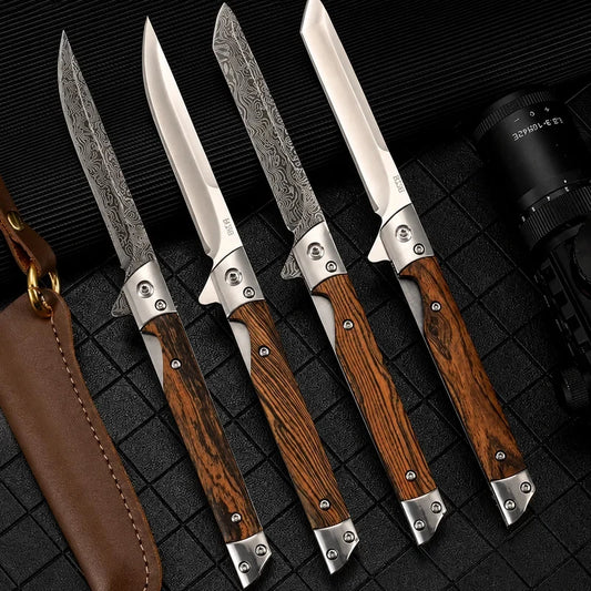 Mini Damascus Pattern Folding Pen Knife Outdoor Knife Pocket Knife Slim Blade Comfortable Grip Sharp Blade Gadgets