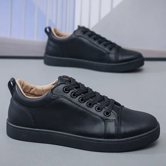Men’s Minimalist Leather Casual Sneakers – All-Season Board Shoes with Non-Slip Sole