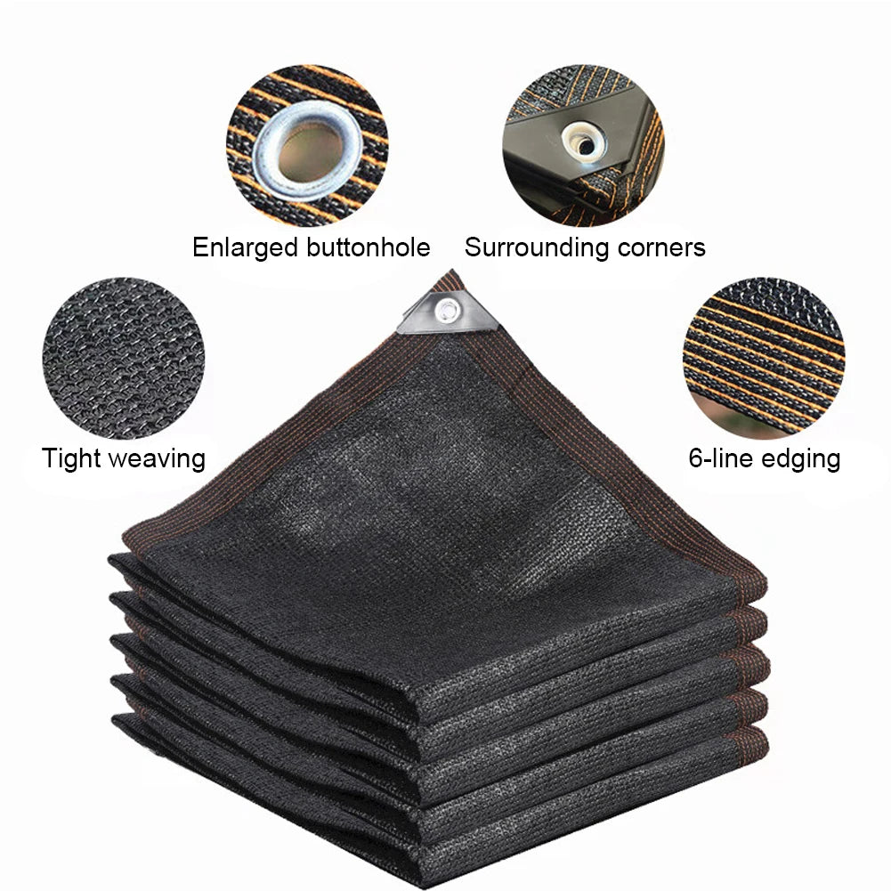 Black Shade Cloth with Grommets 50% Sunblock Mesh Cover Anti-UV Garden Balcony Plant Sunshade Net For Outdoor Greenhouse Awning