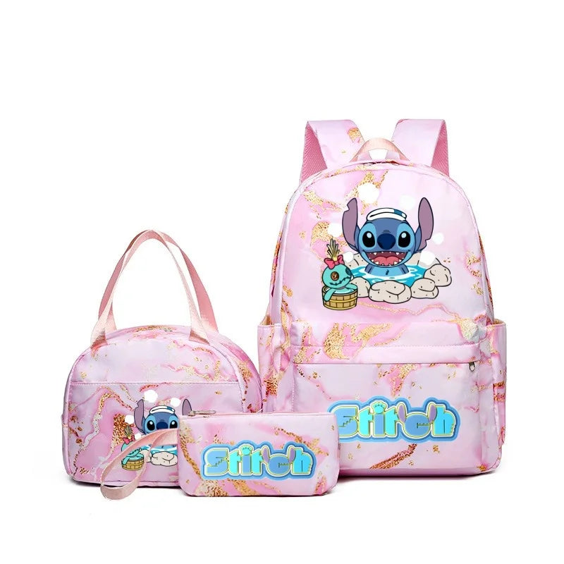 3Pcs Stitch Print Backpack Set, With Tote and Pouch, Large Capacity Lightweight And Breathable Outdoor Knapsack