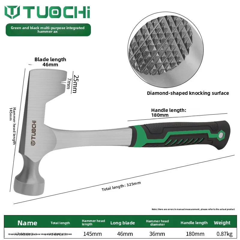 Multifunctional Axe Hammer – Ice-Breaking, Mining & Mountaineering Tool with Round Metal Head