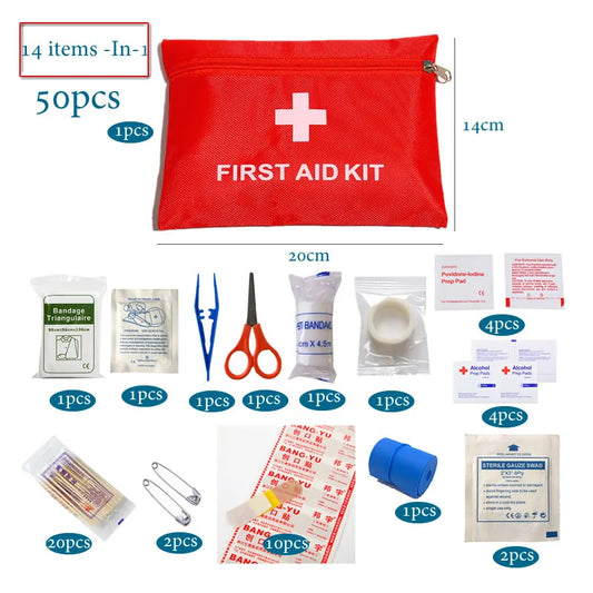 50-Piece First Aid Kit – Red, Car & Home Emergency