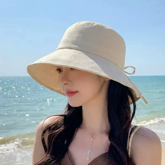 Women's Wide-brimmed Outdoor Sun Hat, Lightweight and Foldable with A Bow, Suitable for Beach Vacations and Outdoor Travel