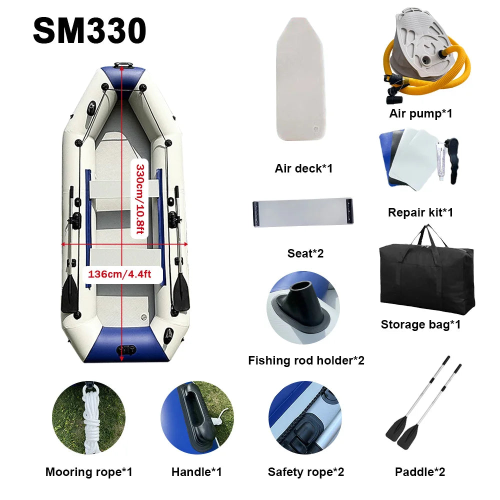 Inflatable PVC Rowing Kayak 3.3m – 5 Person Fishing Canoe Dinghy with Accessories