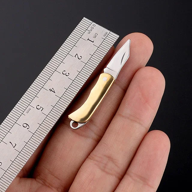 5cm Acrylic Mini Folding Knife Pendant Brass Wood Keychains Sharp Small Blade Portable Hanging Outdoor Camping Unboxing Knife