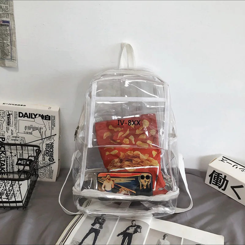 Transparent PVC Backpack Outdoor Travel Commuting Hiking Camping Shopping Bag Large Storage Leisure College Couple Schoolbag