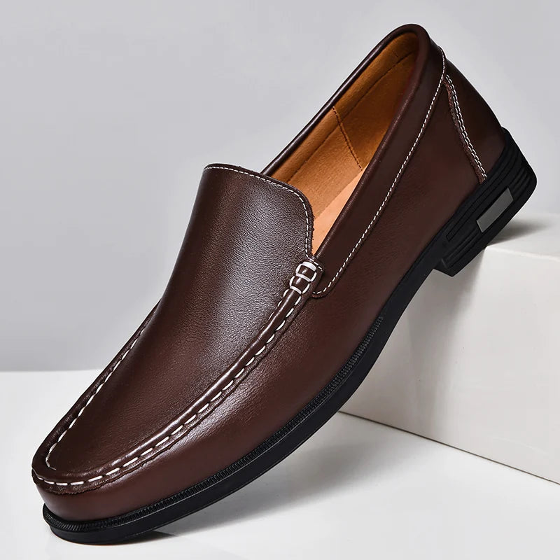 Men’s Genuine Leather Loafers – Comfortable Walking & Driving Shoes, Classic Slip-On Style