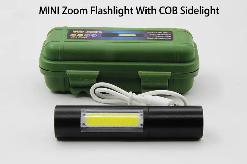 Mini Telescopic Zoom Flashlight – 3 Modes, USB, Waterproof