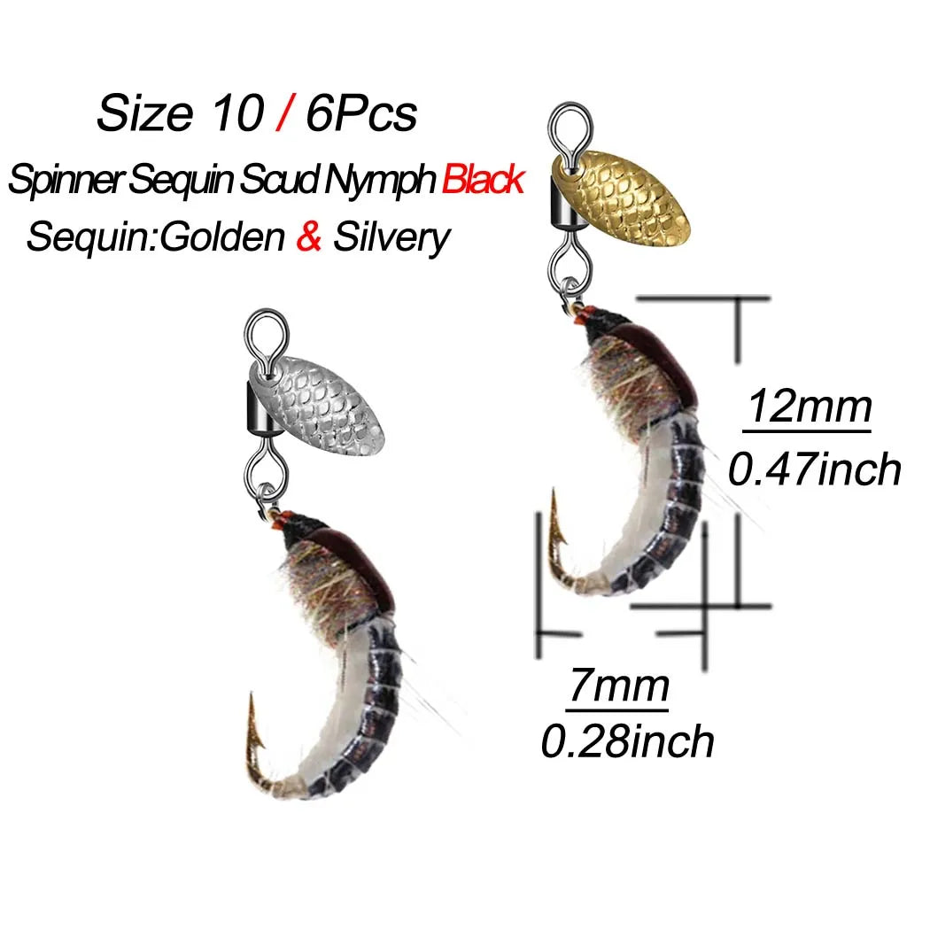 Sequin Scud Nymph Flies (6 or 12 Pack)