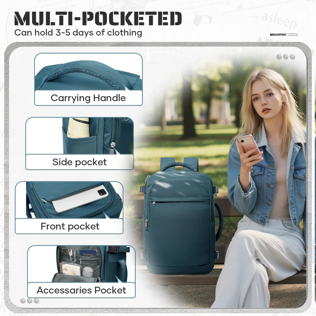 Cabin Bag Underseat Travel Backpack, Women Mens Outdoor Backpack Carry-on Backpack, Cabin Luggage Aviation Wizzair 40x30x20 Bag