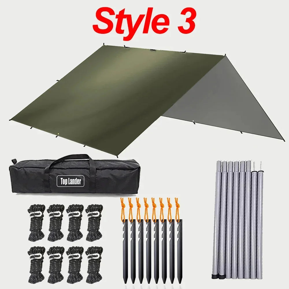 19 Hang Point Tarp Waterpoof Survival Bushcraft Sun Shelter Beach Shade Tent Outdoor Canopy Backpacking Tourist Awning 4x4 3x3m