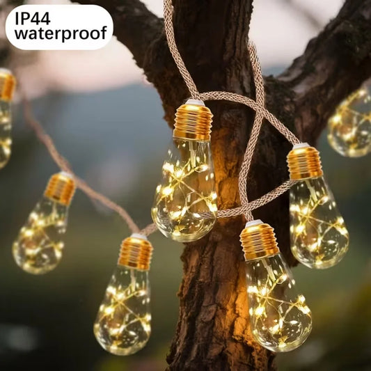 16/10 LED Solar Hemp Rope Fairy String Lights Waterproof Outdoor Decorative Lights With 8 Modes For Patio Garden Party Decor