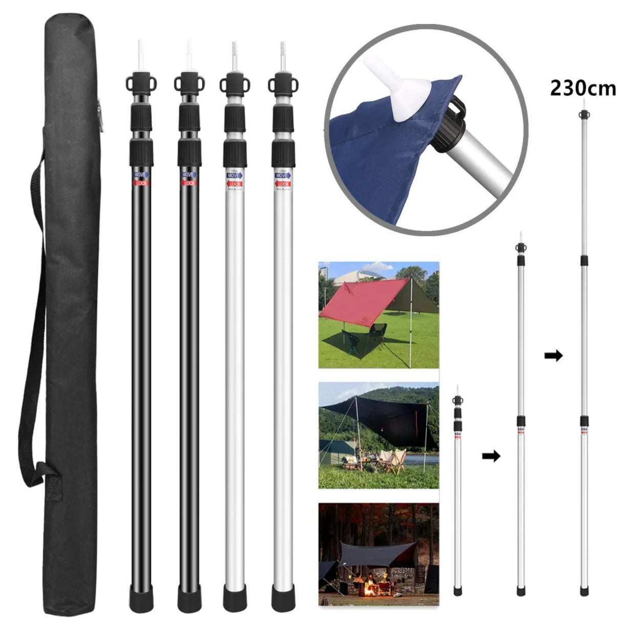 Adjustable Camping Tent Support Poles Beach Shelter Tarp Awning Rods Portable Lightweight Aluminum Alloy Accessories For Canopy