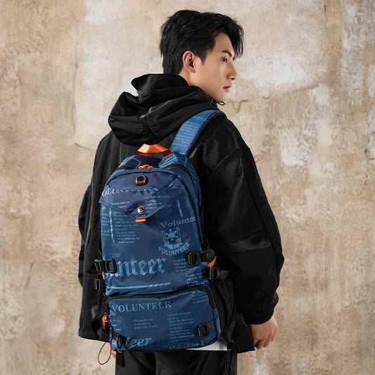 Volunteer Travel Backpacks Men Fashion Hiking Sports Waterproof College Backpack Man Commuter Light Weight Oxford Bag 1518-03A